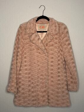 Gianni Bini Pink Peach Faux Fur Jacket Satin Lined – Size Medium